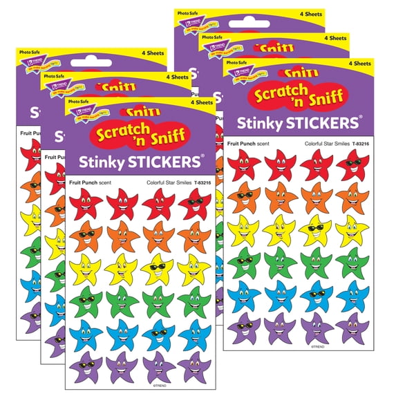 TREND Colorful Star Smiles/Fruit Punch Stinky Stickers, 96 Per Pack, 6 Packs