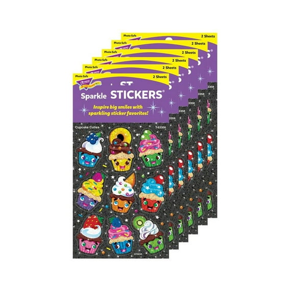 TREND Cupcake Cuties Sparkle Stickers, 18 Per Pack, 6 Packs