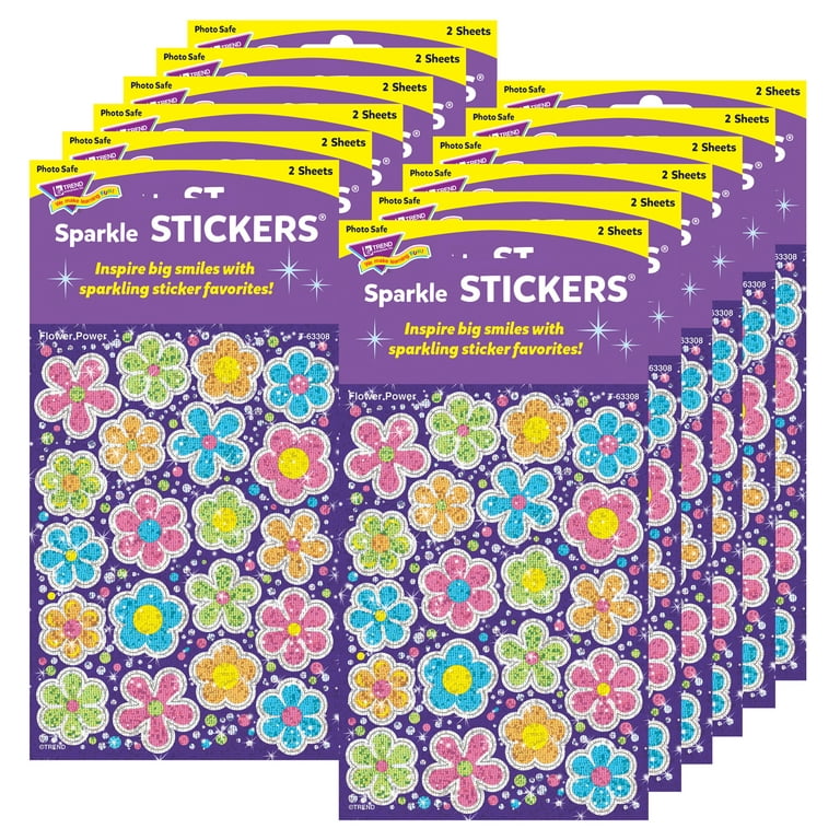 Trend Flower Power Sparkle Stickers -Large, 40 per Pack, 12 Packs
