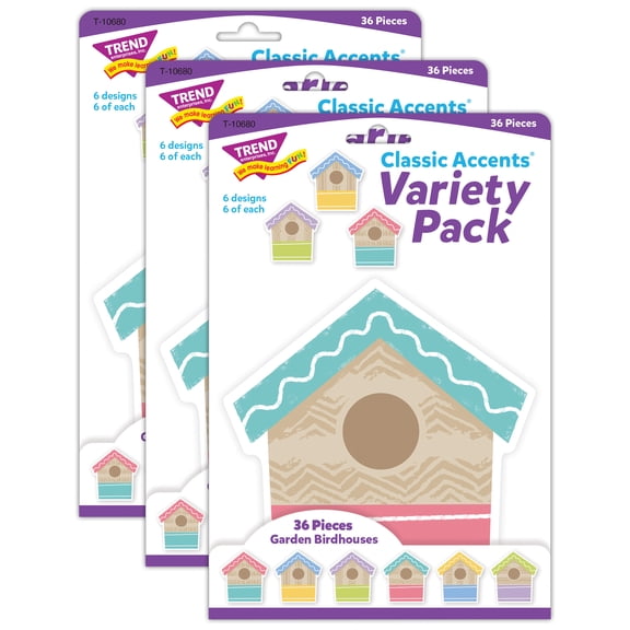 TREND Garden Birdhouses Classic Accents Variety Pack, 36 Per Pack, 3 Packs