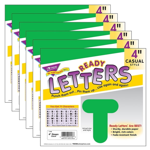 TREND Green 4" Casual Uppercase Ready Letters, 6 Packs
