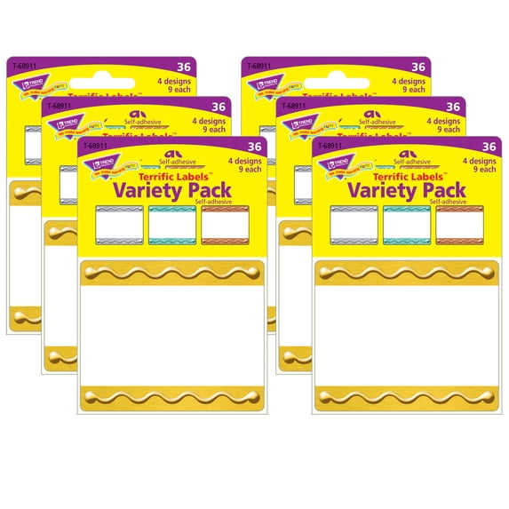 TREND I Love Metal Embossed Terrific Labels Variety Pack, 36 Per Pack, 6 Packs