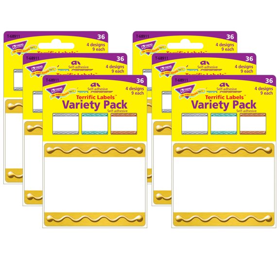 TREND I Love Metal Embossed Terrific Labels Variety Pack, 36 Per Pack, 6 Packs