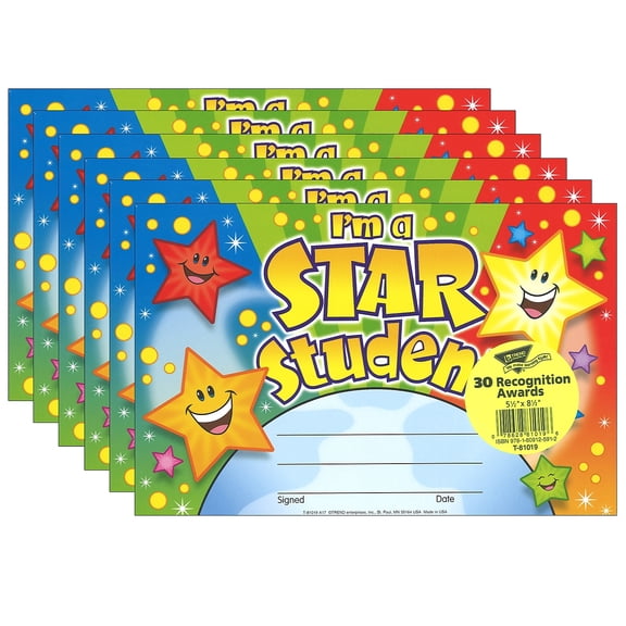 TREND I'm a Star Student Recognition Awards, 30 Per Pack, 6 Packs