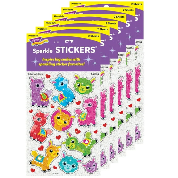 TREND Llama Llove Sparkle Stickers, 20 Per Pack, 6 Packs