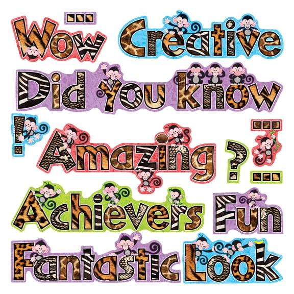 TREND Monkey Wow Words Phrases Mini Bulletin Board Set, 32 Pieces