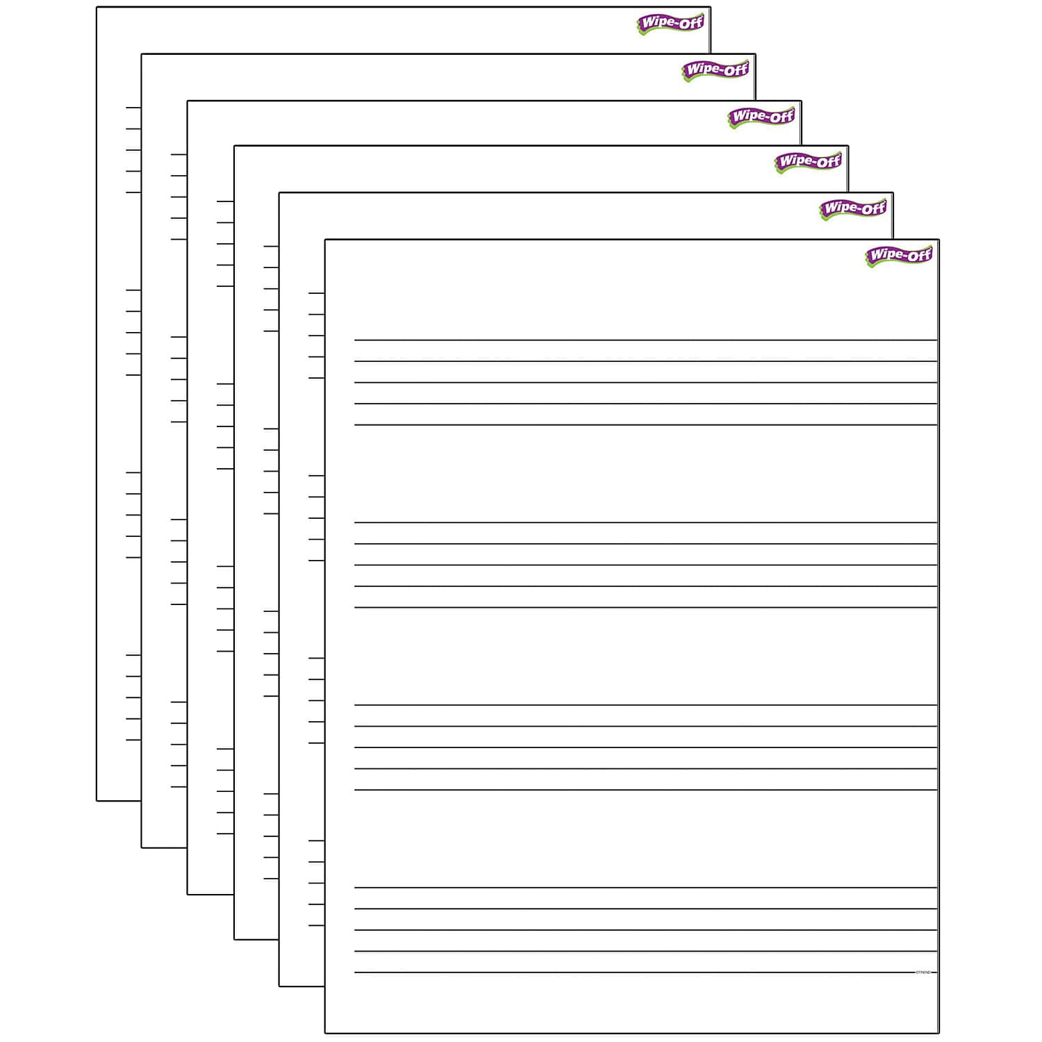 TREND Music Staff Paper Wipe-Off Chart, 17" x 22", Pack of 6