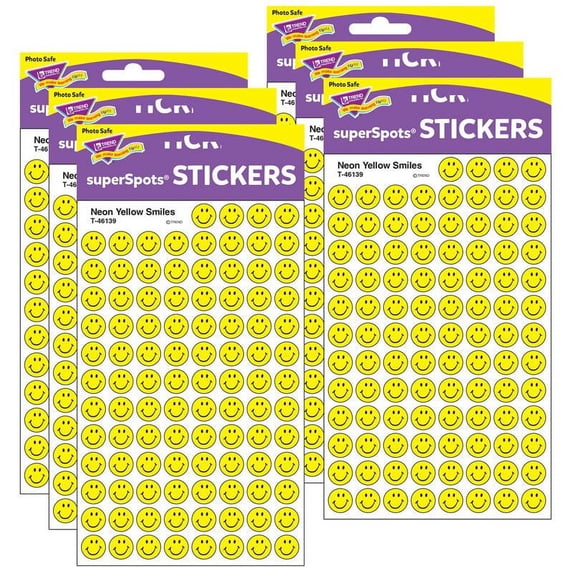 TREND Neon Yellow Smiles superSpots Stickers, 800 Per Pack, 6 Packs