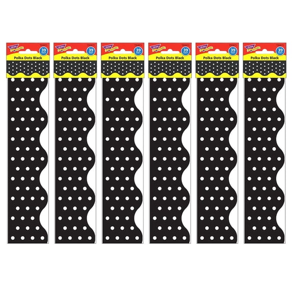 TREND Polka Dots Black Terrific Trimmers, 39 Feet Per Pack, 6 Packs