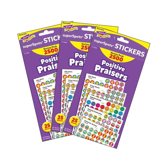 TREND Positive Praisers superSpots Stickers Variety Pack, 2500 Per Pack, 3 Packs
