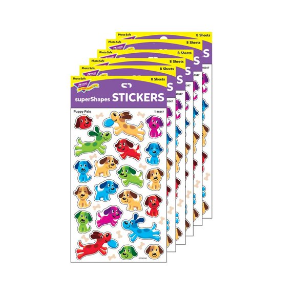 TREND Puppy Pals superShapes Stickers-Large, 160 Per Pack, 6 Packs