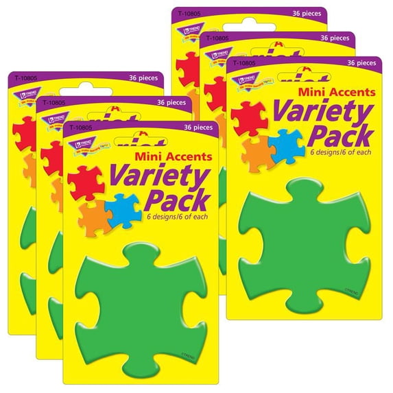 Trend Enterprises Puzzle Pieces Mini Accents Variety Pack 36 Per Pack 6 Packs T-10805-6