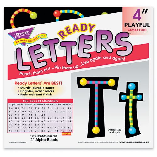 Trend Ready Letters Alpha-beads - 59 Uppercase Letters, 20 Numbers, 38 Punctuation Marks, 83 Lowercase Letters, 18 Spanish Accent Mark - 4" - Assorted (TEP79755)