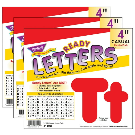 TREND Ready Letters Casual Combo Set, Red, 4"h, 182/Set -TEPT79902