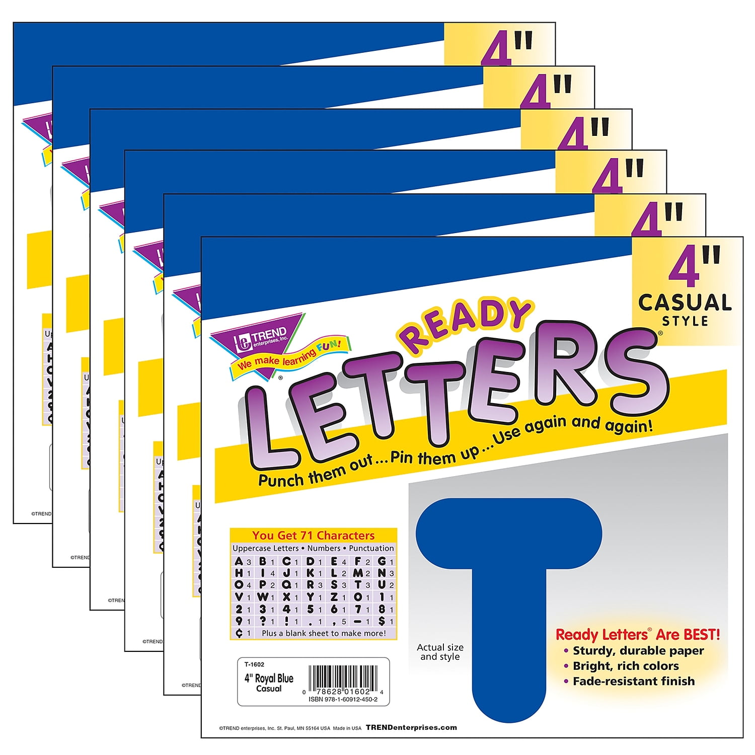 TREND Royal Blue 4-Inch Casual Uppercase Ready Letters, 432 Pieces