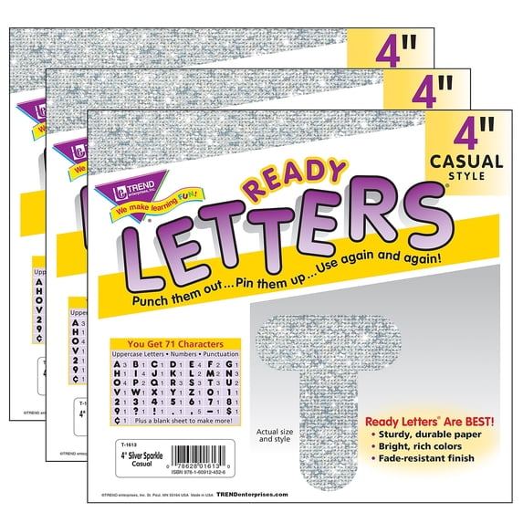 TREND Silver Sparkle 4-Inch Casual Uppercase Ready Letters, 216 Pieces