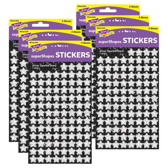 TREND Silver Sparkle Stars superShapes Stickers-Sparkle, 400 Per Pack, 6 Packs