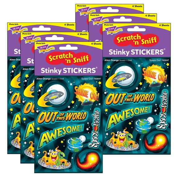 TREND Space Out!/Alien Orange Mixed Shapes Stinky Stickers, 32 Per Pack, 6 Packs