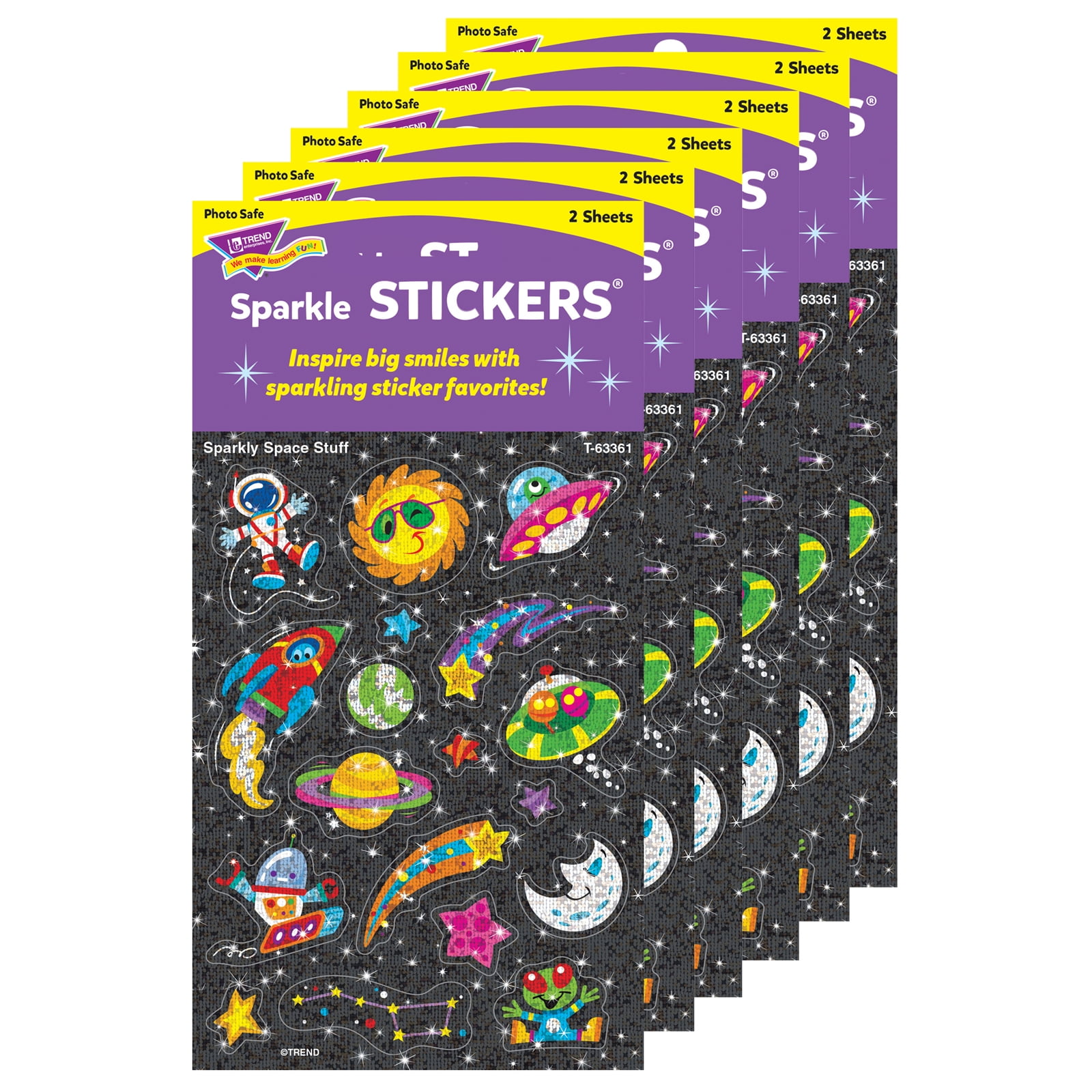 Trend Sparkly Space Stuff Sparkle Stickers , 36 per Pack, 6 Packs