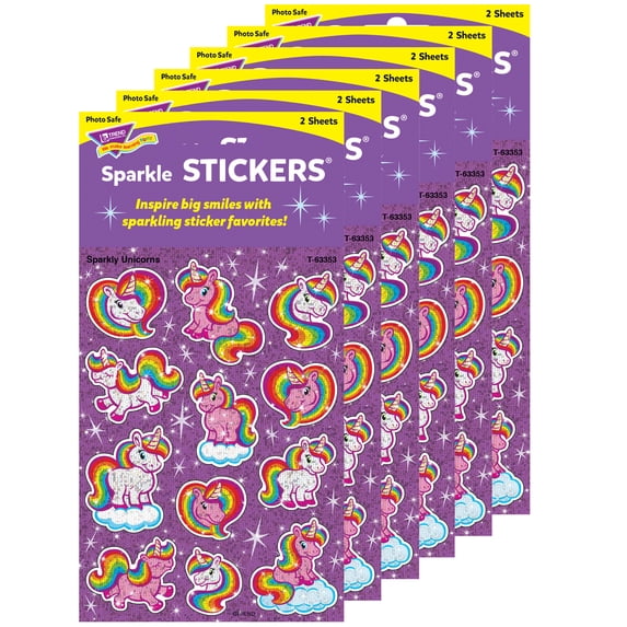 TREND Sparkly Unicorns Sparkle Stickers, 24 Per Pack, 6 Packs