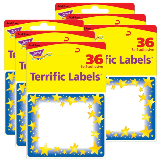 TREND Colorful Crayons Terrific Labels - 36 Self-Adhesive Tags, 2.5" X 3", Acid-Free