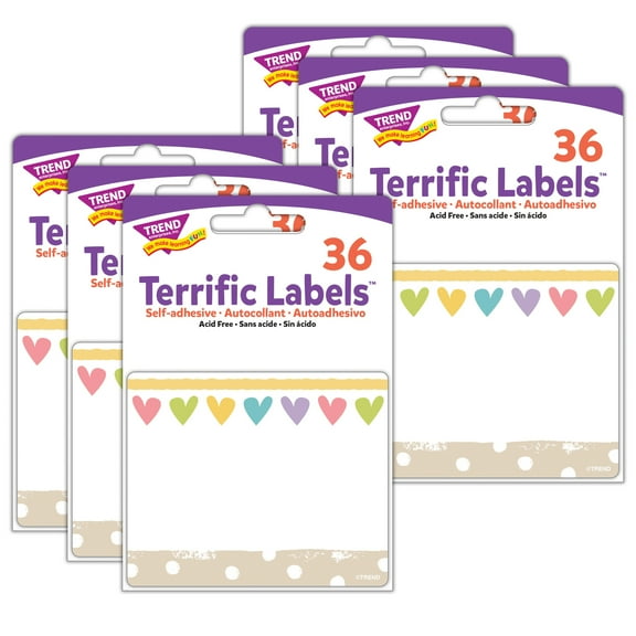 TREND Take Heart Terrific Labels, 36 Per Pack, 6 Packs