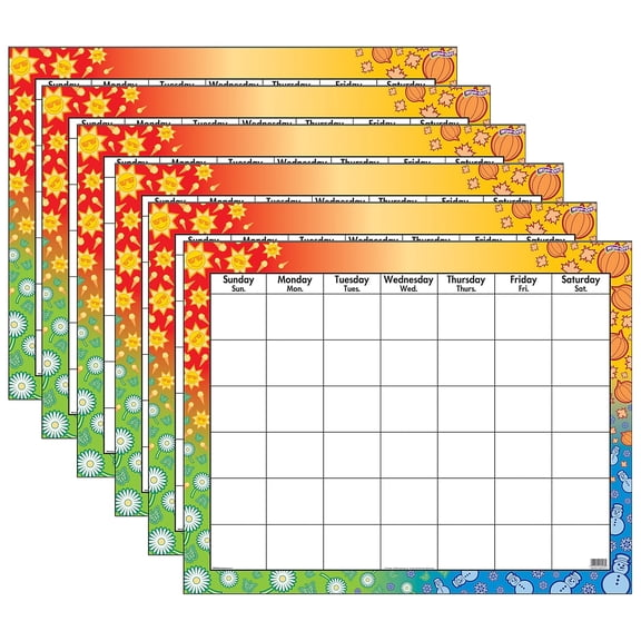 TREND Wipe-Off Calendar Chart, 22" x 28", 6 Count