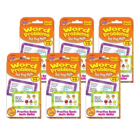 TREND Word Problems Test Prep Math, Grades 1-3 Challenge Cards, 6 Packs