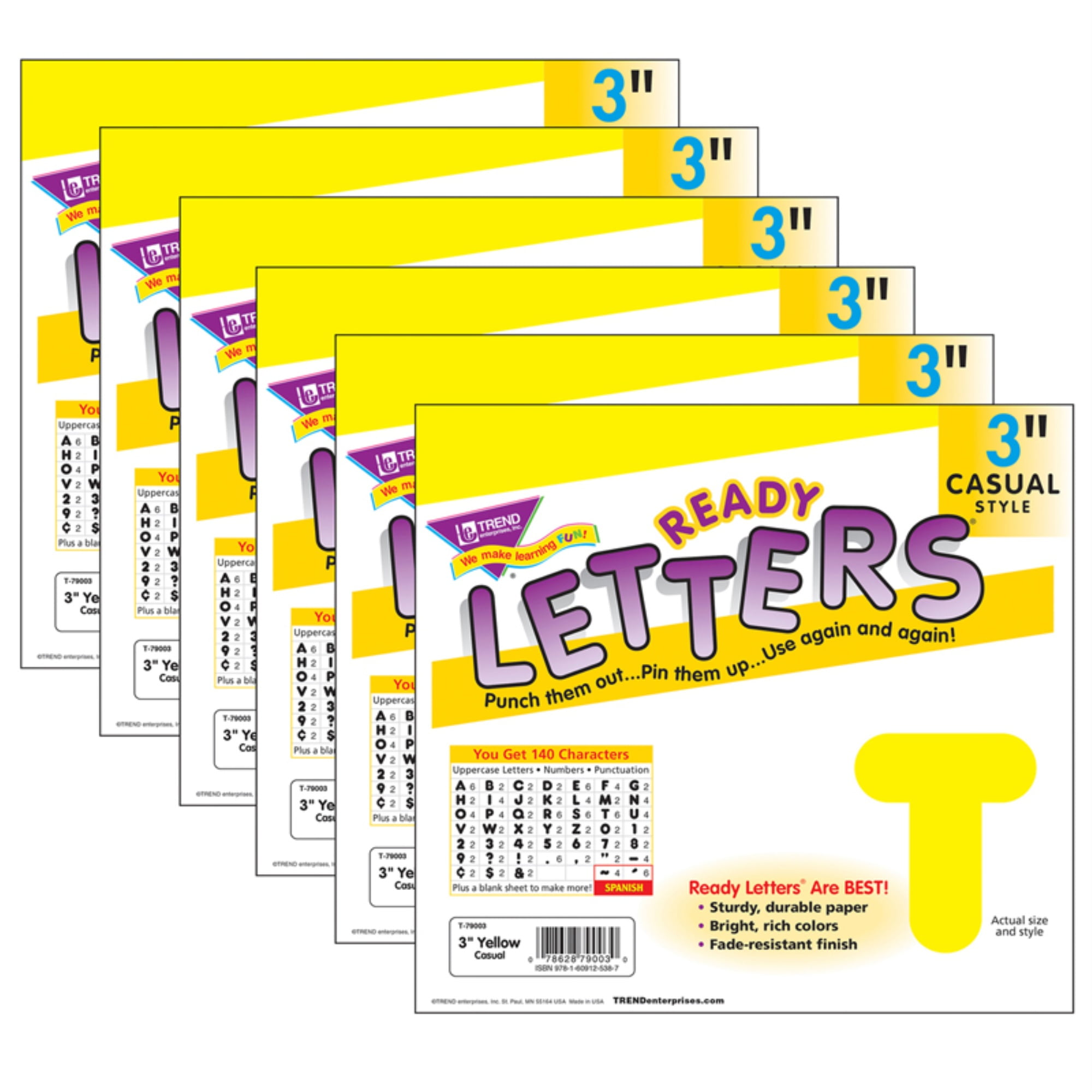 Trend Black 4-Inch Casual Uppercase/Lowercase Combo Pack Ready Letters , 182 per Pack, 3 Packs