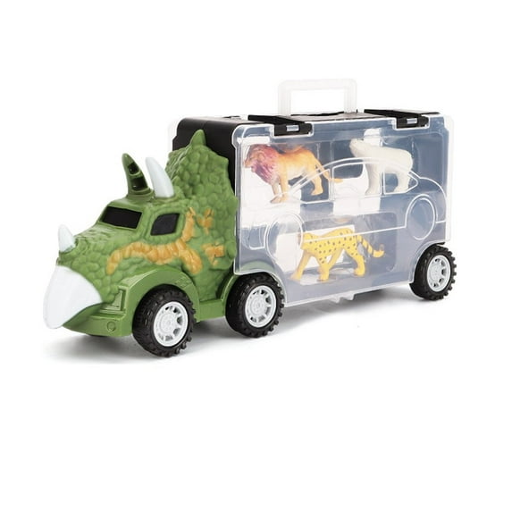 TRENDHAUS Triceratops Dinosaur Truck Transport Carrier Set with Pull-Back Cars for Boys-New