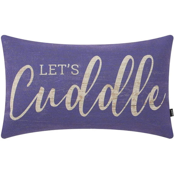 TRENDIN Farmhouse Pillow Covers with Quote Let’s Cuddle 12x20 inches Rustic Decor Lumbar Pillowcase with Saying Cushion Case for Sofa Couch Housewarming Gifts Family Purple PL887TR
