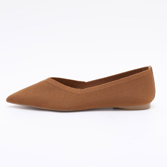 TRENDIN MODE Knit Pointed-Toe Flats - Breathable Slip-On Ballet Shoes for Women