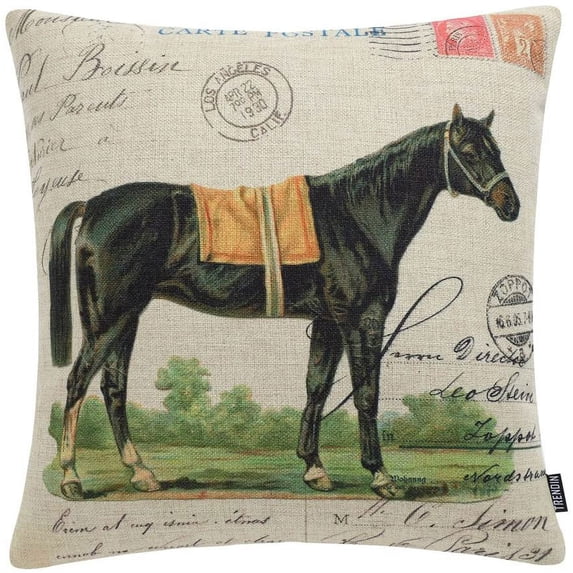 TRENDIN Vintage Horse Pillow Covers 18x18 Inch Man Cave Decoration Decorative Throw Cushion Case Motif Pillowcase for Couch Sofa Square PL228TR