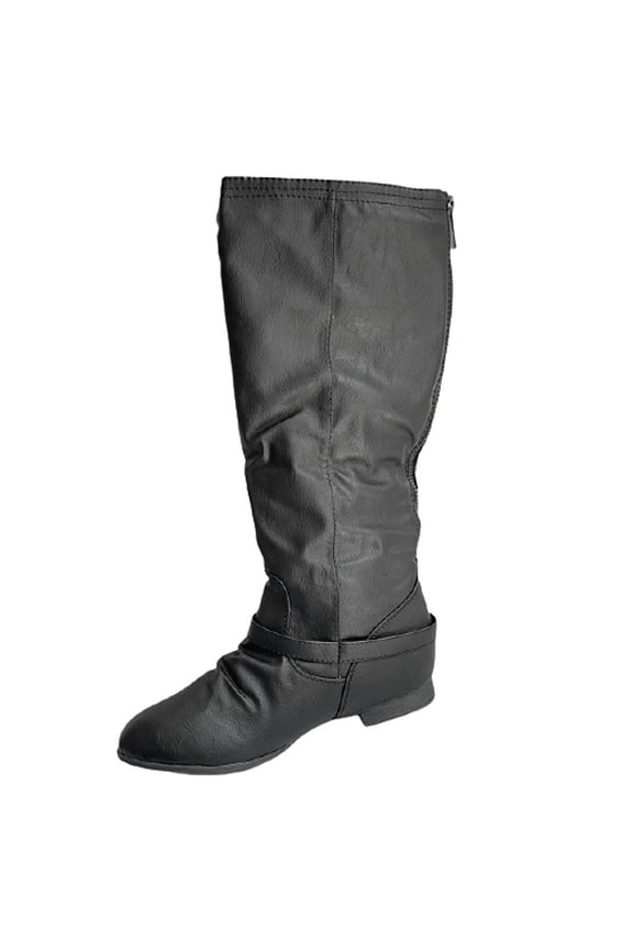 MIKA-1 Women's Ruched Belted Knee High Buckle Fashion Riding Boots