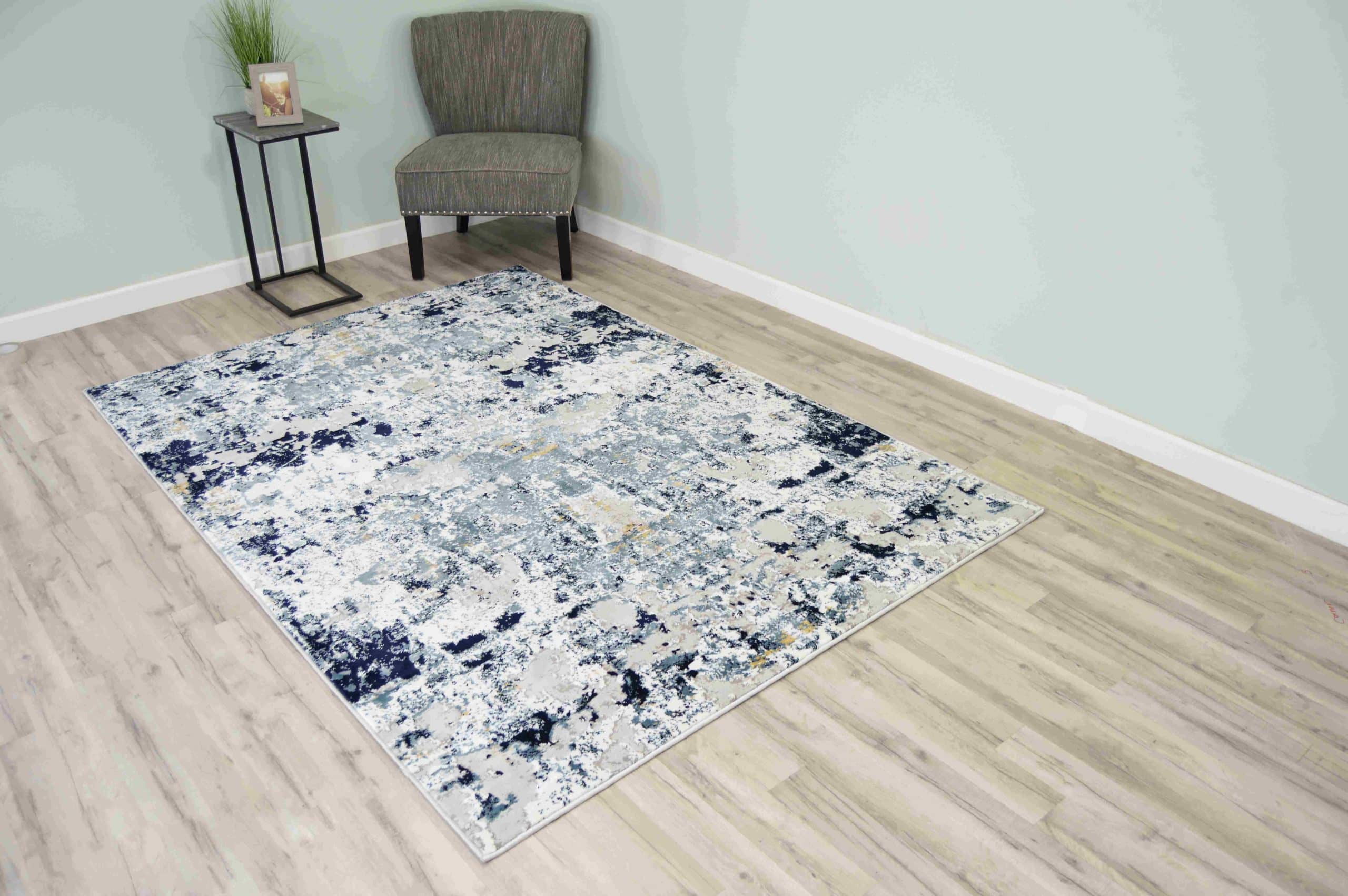 Blue and Gray Abstract 5' x 7' Synthetic Area Rug