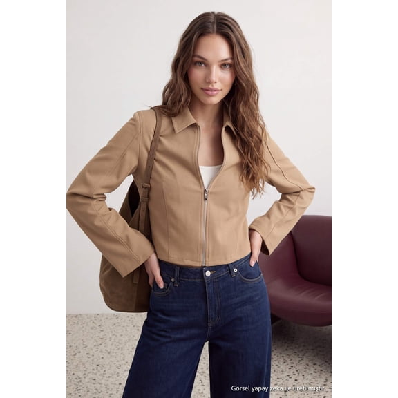 TRENDYOLMİLLA Women's Beige Plain Long Regular fit Jackets