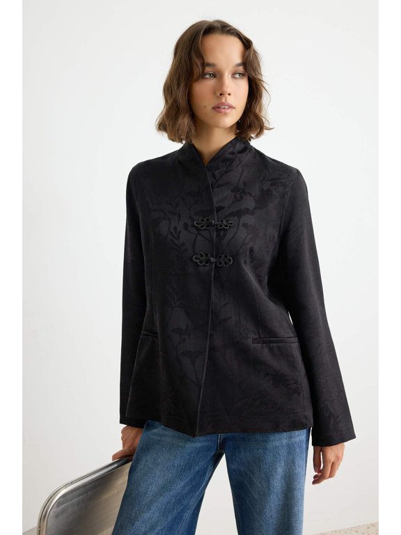 TRENDYOLMİLLA Women's Black Paisley Long Oversize Jackets