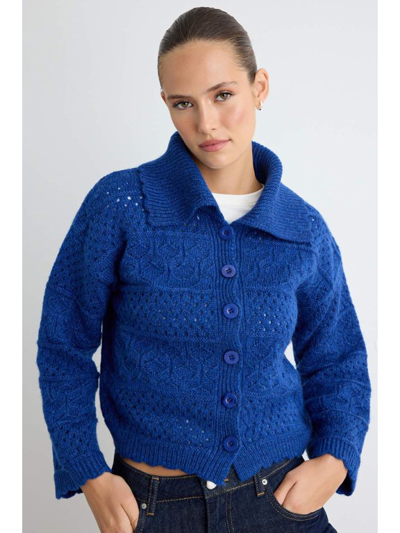 TRENDYOLMİLLA Women's Blue Cable knit Long Loose Cardigans