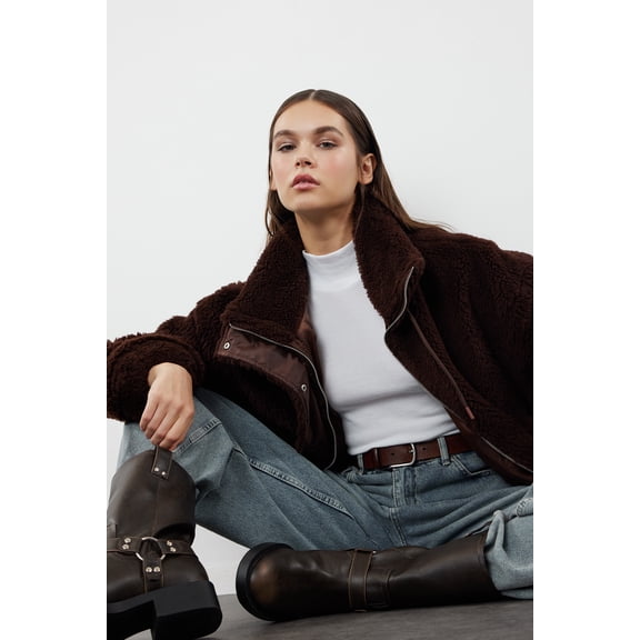 TRENDYOLMİLLA Women's Brown Plain Long Oversize Winter Jackets