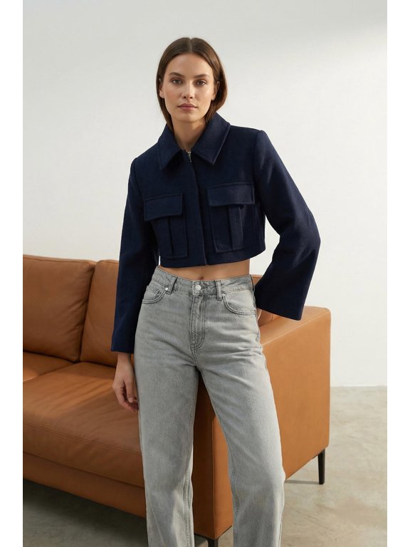 TRENDYOLMİLLA Women's Dark blue Plain Long Fitted Jackets