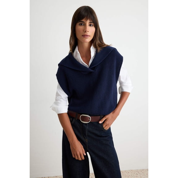 TRENDYOLMİLLA Women's Dark blue Plain Sleeveless Regular fit Sweater Vests