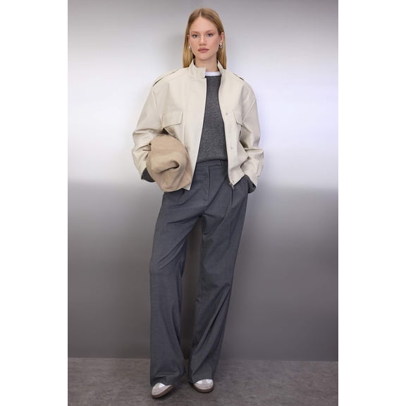 TRENDYOLMİLLA Women's Ecru Plain Long Oversize Winter Jackets