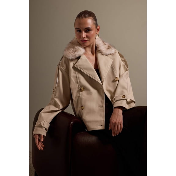 TRENDYOLMİLLA Women's Ecru Plain Oversize Winter Jackets