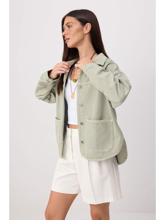 TRENDYOLMİLLA Women's Green Plain Long Oversize Jackets
