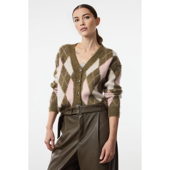 TRENDYOLMİLLA Women's Khaki Plaid Long Loose Cardigans