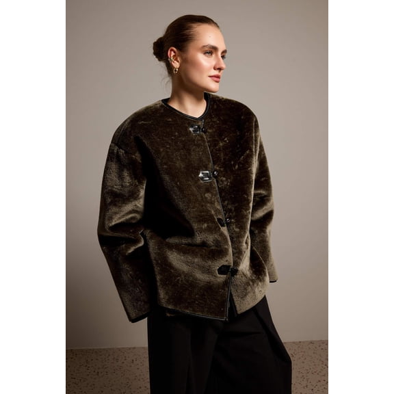 TRENDYOLMİLLA Women's Khaki Plain Long Oversize Winter Jackets