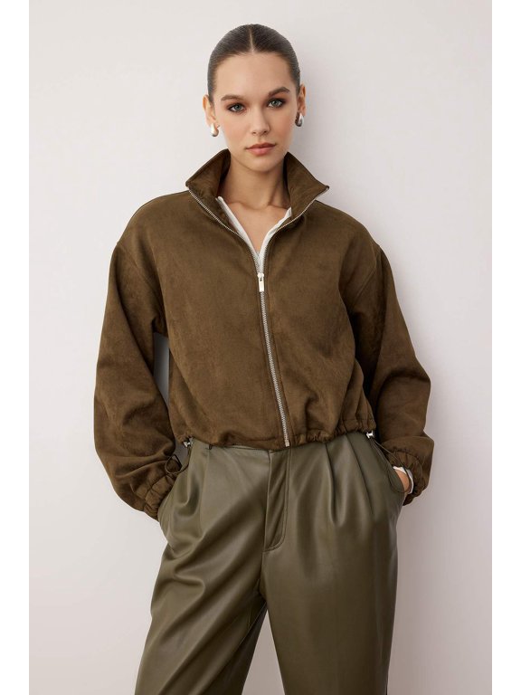 Women's Khaki Plain Long Regular fit Jackets