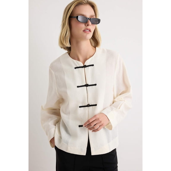 TRENDYOLMİLLA Women's White Plain Long Oversize Jackets