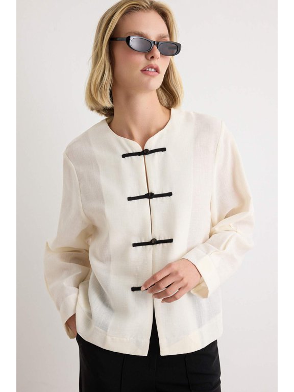TRENDYOLMİLLA Women's White Plain Long Oversize Jackets