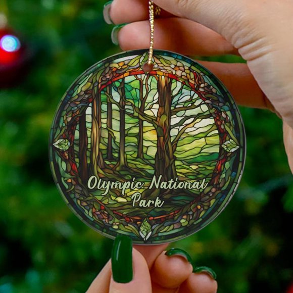 TRENDYONM Olympic National Park Ornament, Washington Forest Ornament, Family Travel Gift Keepsake Gift 2D FLAT Ceramic Ornament, Anniversary Gift, Home Decoration